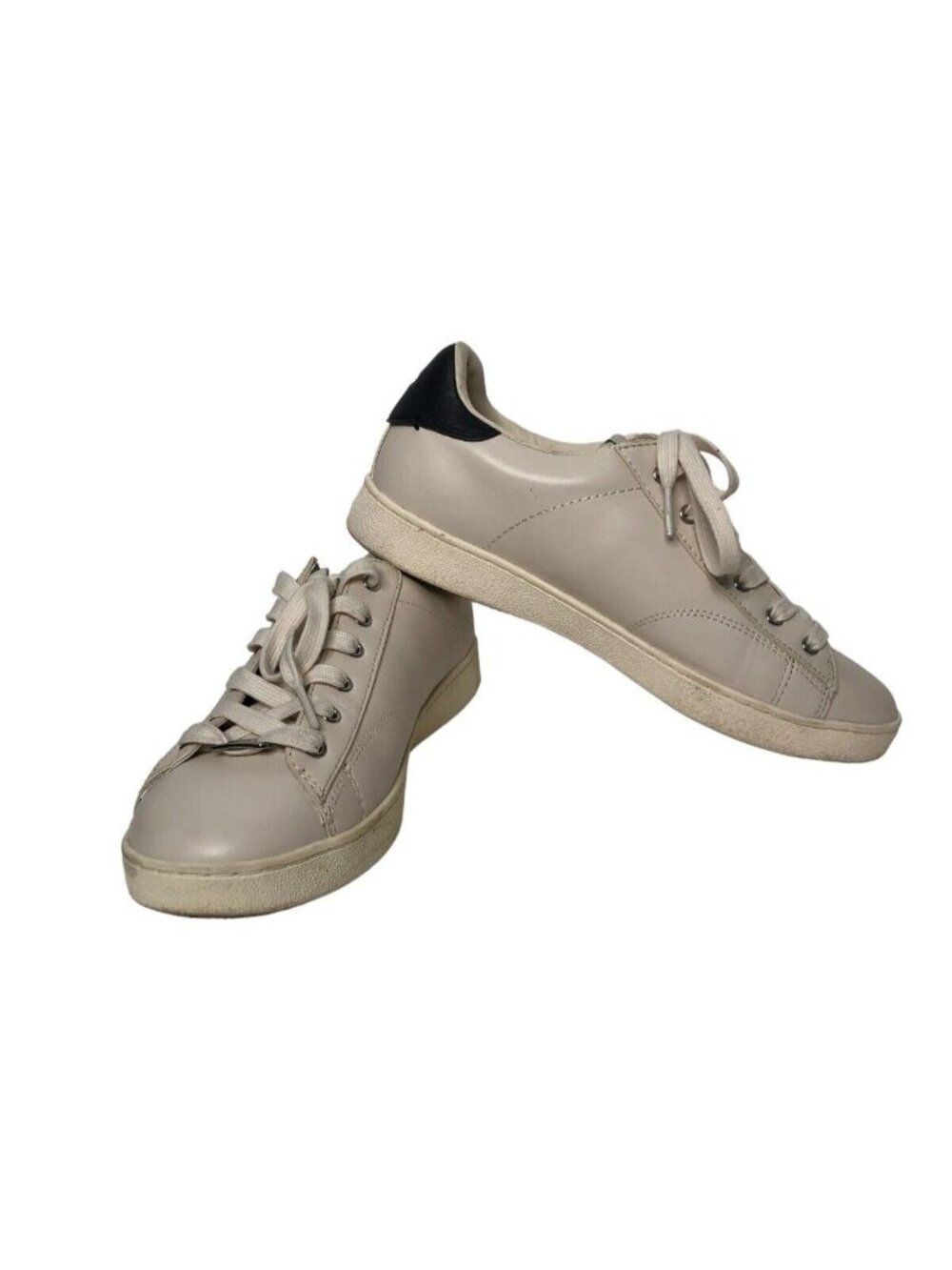 Coach Sneakers G1905 Beige Womens 9B Flats EUR 39.5 UK 7 Low Top Tan Navy Blue